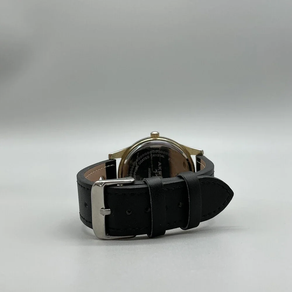 Akribos XXIV AK666XYGB Mens Watch 43mm Moon Phase Leather New Battery